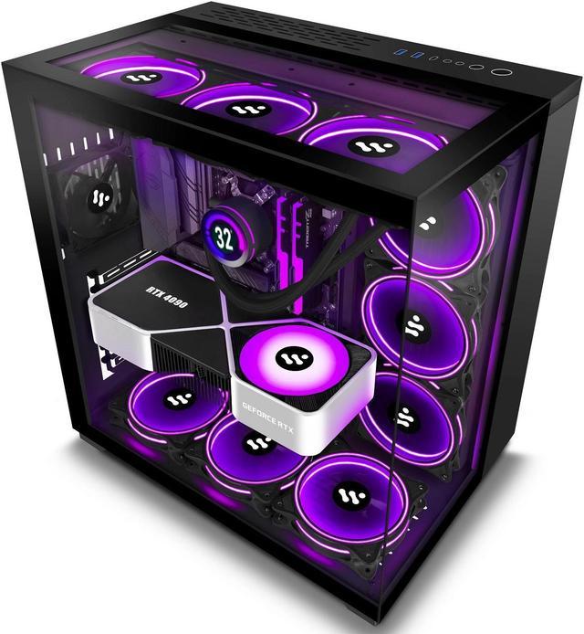 KEDIERS PC Case 7 PWM Cases Fans,ARGB Mid Tower ATX Gaming Computer Case  with 3*Tempered Glass,Type-C, USB3.0 * 2,Black 