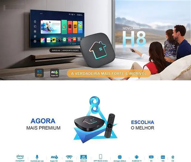 Alt view image 3 of 7 - 2025 H8 Box Brazil TV Box - H8 TV Brazil Brazilian TV Box Support 2.4GHz/ 5GHz WiFi 4K UHD Bluetooth 5.0 + Free Fast Shipping