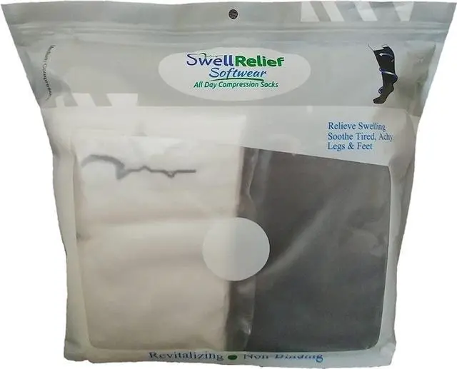 Alt view image 4 of 5 - 4 Pair Medium Extra Soft Assorted Compression Socks, Moderate/Medium Graduated Compression 15-20 mmHg, for Men and Women. Nurses, Running, Travel & Flight Knee-High. 2 Black, 2 Navy