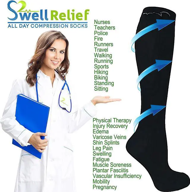 Alt view image 4 of 7 - Swell Relief 8 Pair Graduated Compression Socks 15-20 mmHg Designs Medium/Large