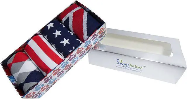 Alt view image 2 of 7 - Swell Relief Patriotic Graduated Moderate Compression Sock Set of 4 Pair. S/M