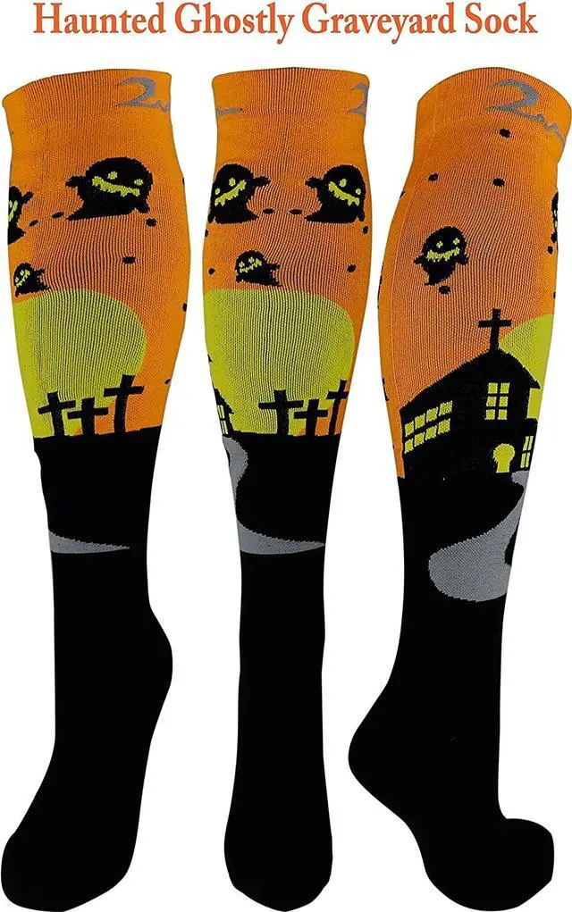 Alt view image 4 of 7 - 4 Pair Medium/Large Extra Soft Premium Quality Colorful Moderate Graduated Compression Socks 15-20 mmHg. Nurses, Running, Travel, Knee-High, Mens & Womens Comfort Blend. Halloween Dress Up Designs