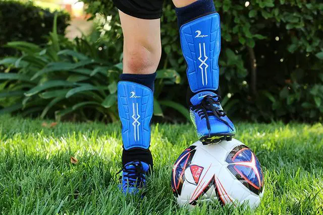 Alt view image 4 of 7 - Kids Soccer Shin Guards with Adjustable Straps Ages 4-7. Blue