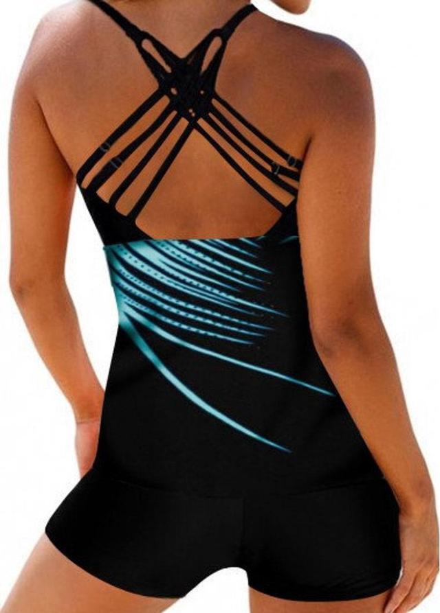 Alt view image 2 of 4 - 2 Piece Bathing Suit Tankini with Racer Back Straps and Cute Boy Shorts setL