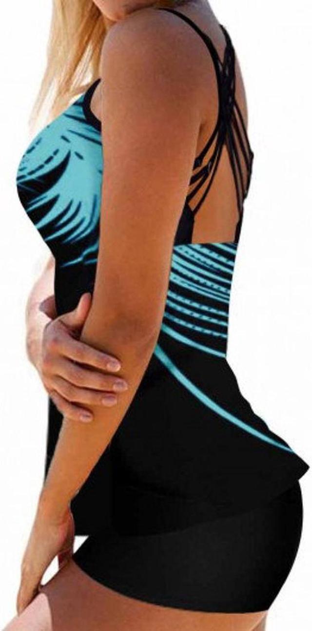 Alt view image 3 of 4 - 2 Piece Bathing Suit Tankini with Racer Back Straps and Cute Boy Shorts setL