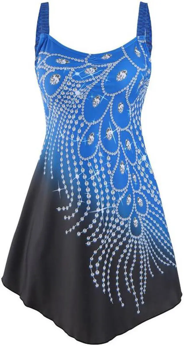 Alt view image 2 of 5 - 2 Piece Bathing Suits Swim dress with Black Swim Panties Dark Blue–setQ