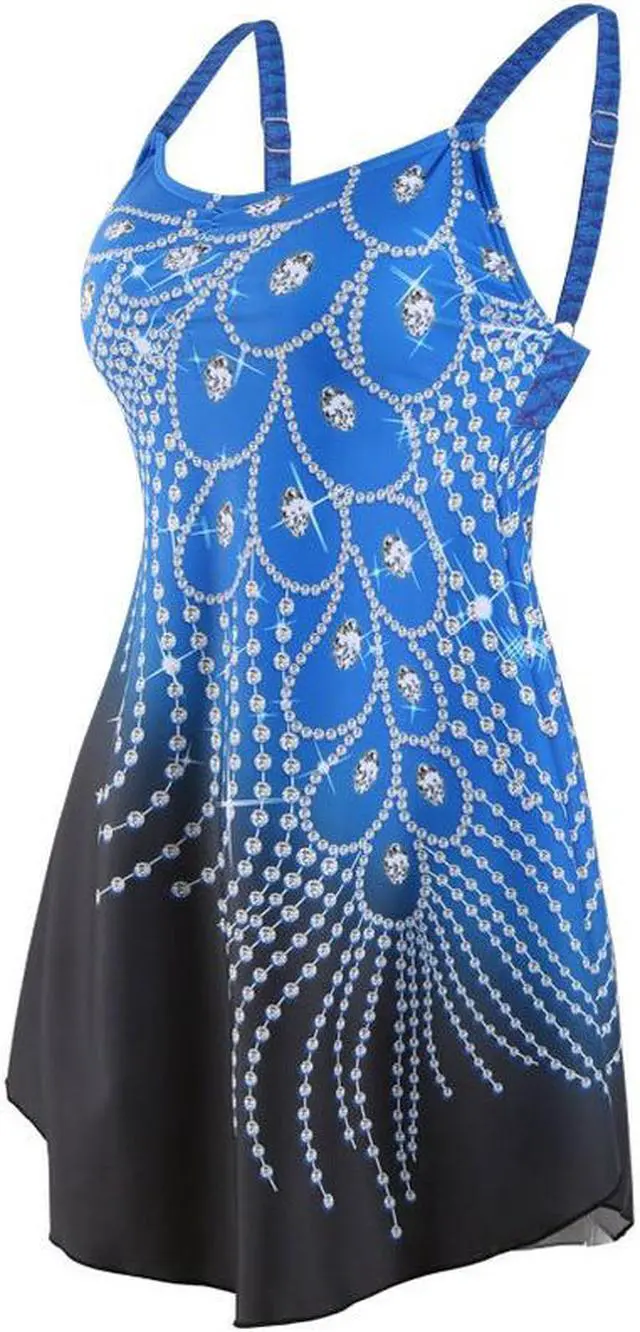 Alt view image 3 of 5 - 2 Piece Bathing Suits Swim dress with Black Swim Panties Dark Blue–setQ