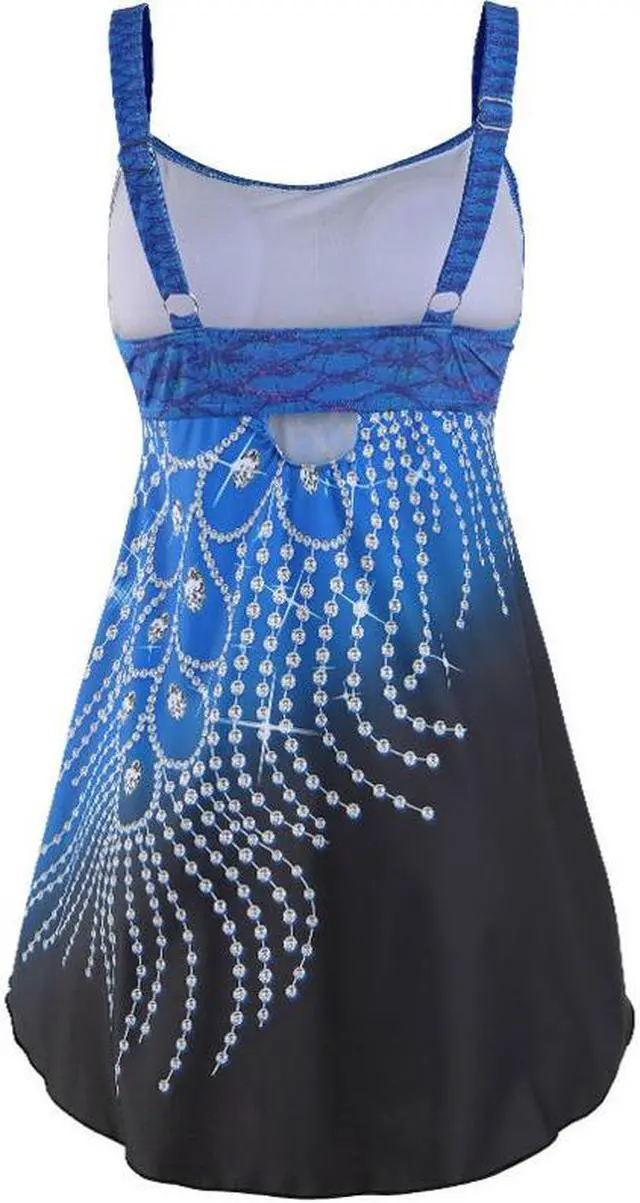 Alt view image 4 of 5 - 2 Piece Bathing Suits Swim dress with Black Swim Panties Dark Blue–setQ