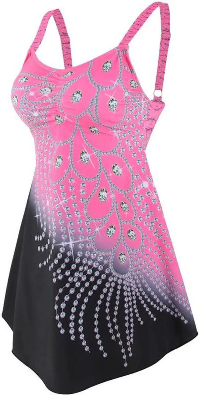 Alt view image 3 of 5 - 2 Piece Swim Dress with padded bra and Black Swim Panties – Pink–setQ