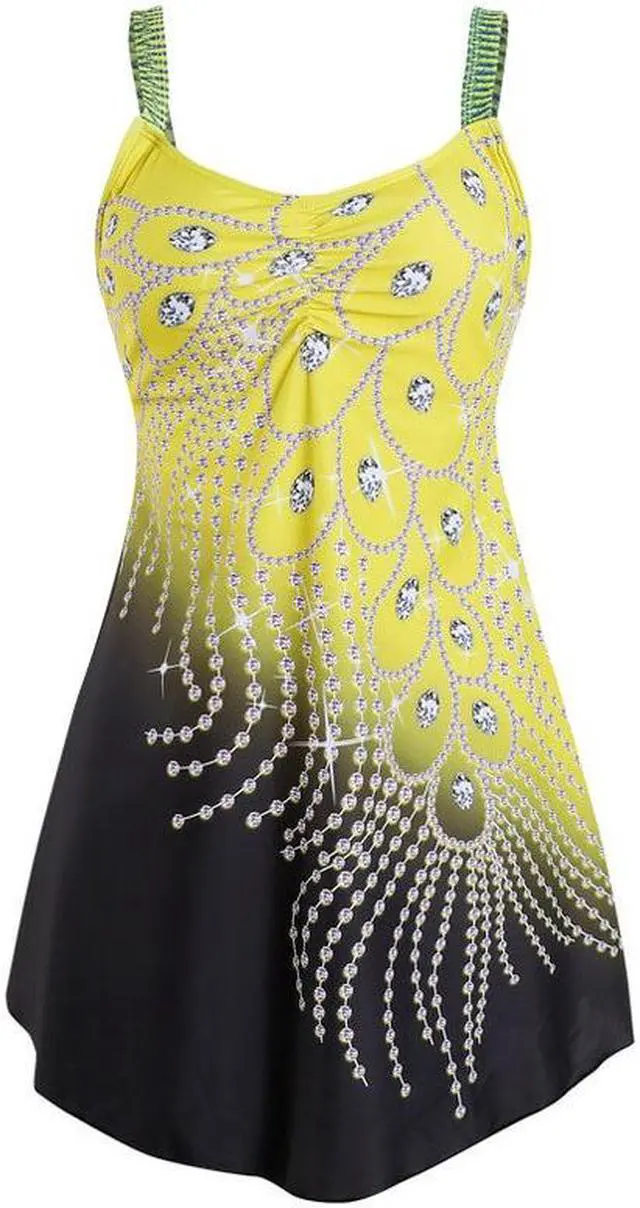 Alt view image 2 of 5 - 2 Piece Swim Dress with padded bra – Yellow Swimsuit with black swim bottoms – Yellow–setQ