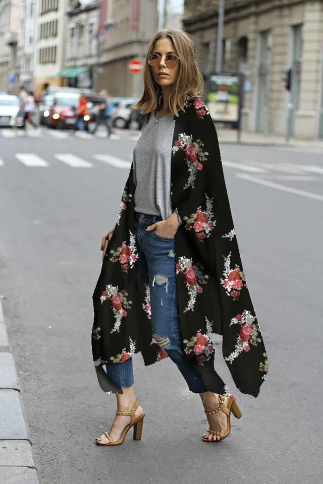 Alt view image 5 of 7 - Women’s Print Sheer Flowy Summer Chiffon Loose Casual Kimono Cardigan Cape Cover Up – LPD8758