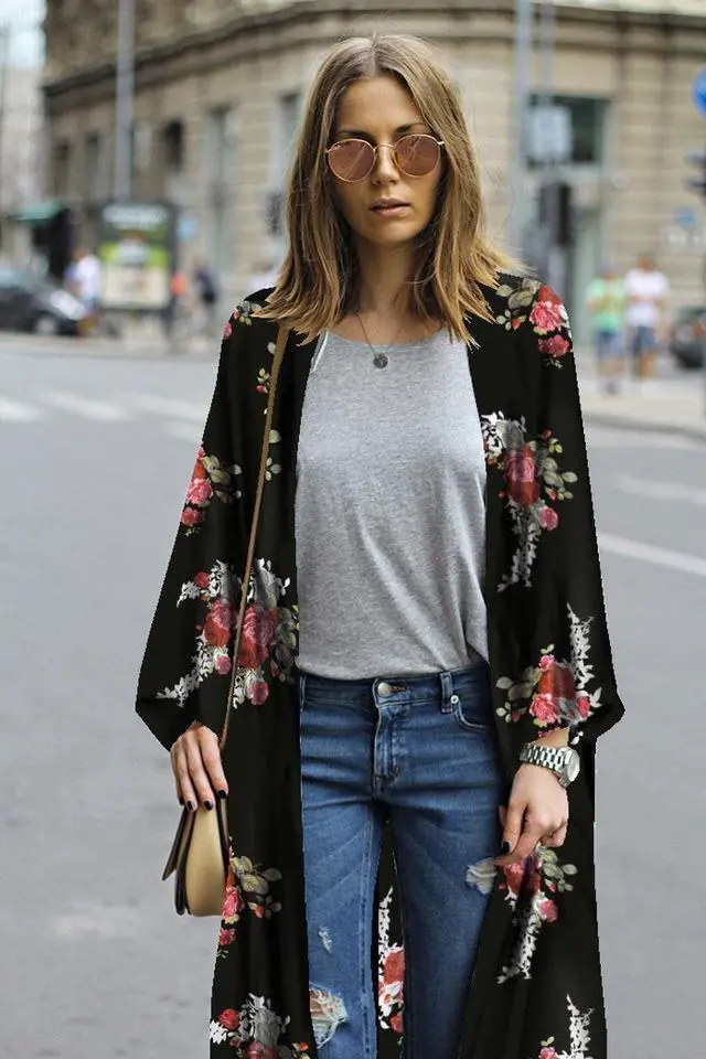 Alt view image 6 of 7 - Women’s Print Sheer Flowy Summer Chiffon Loose Casual Kimono Cardigan Cape Cover Up – LPD8758