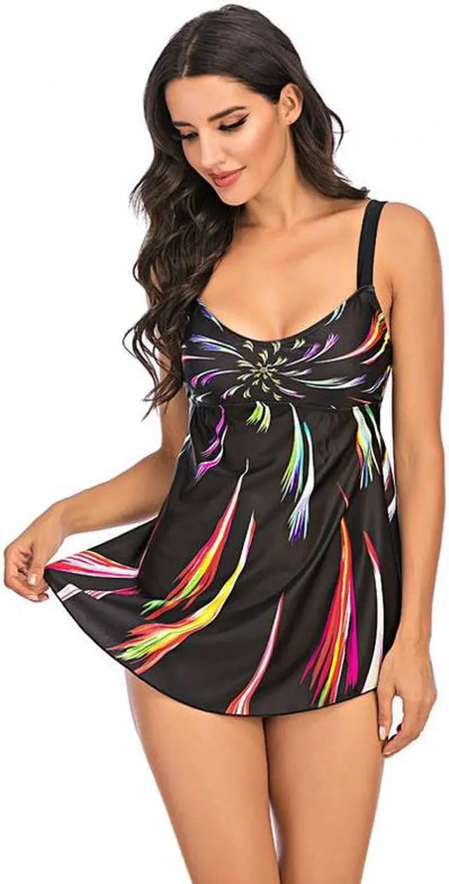 Alt view image 3 of 7 - 2 Piece Bathing Suits For Women, Trendy Stylish Swim Dress with Black Swim Bottoms – setA