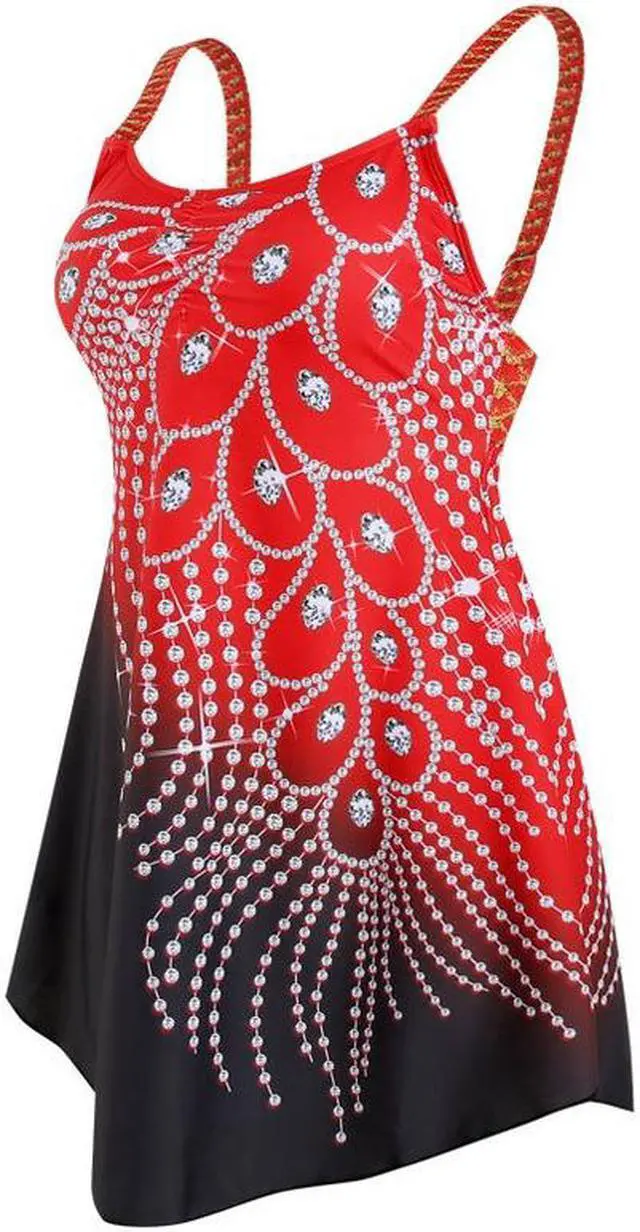 Alt view image 2 of 5 - 2 Piece Swim Dress For Women with Black Swim Panties Underneath – Red–setQ