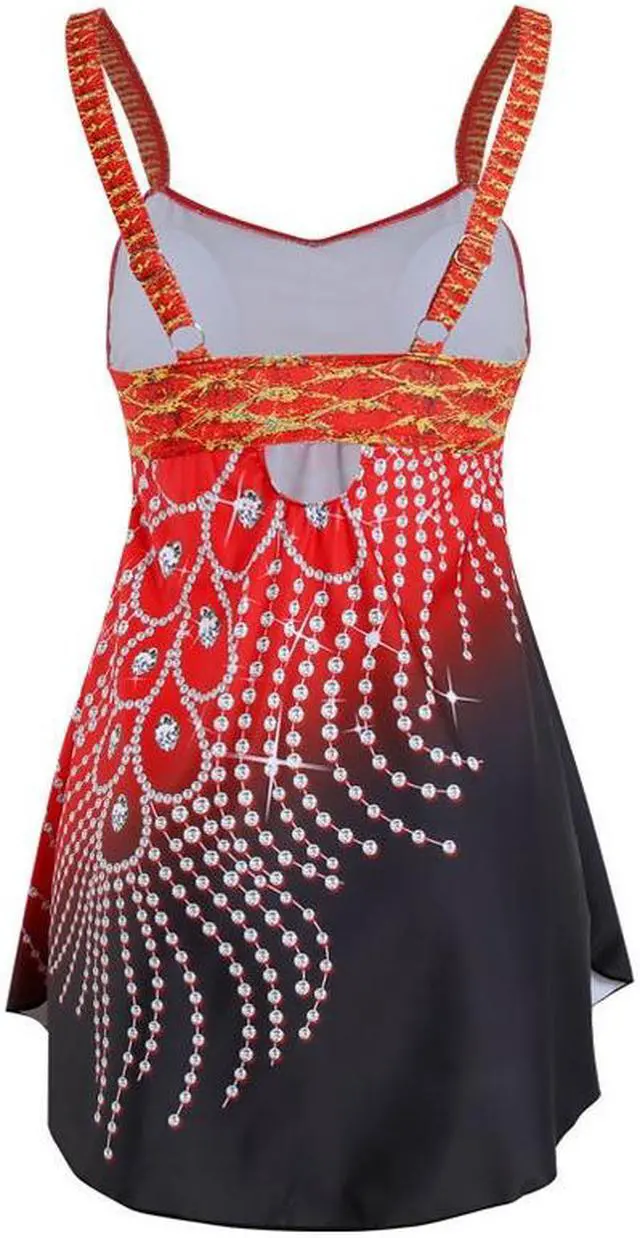 Alt view image 3 of 5 - 2 Piece Swim Dress For Women with Black Swim Panties Underneath – Red–setQ