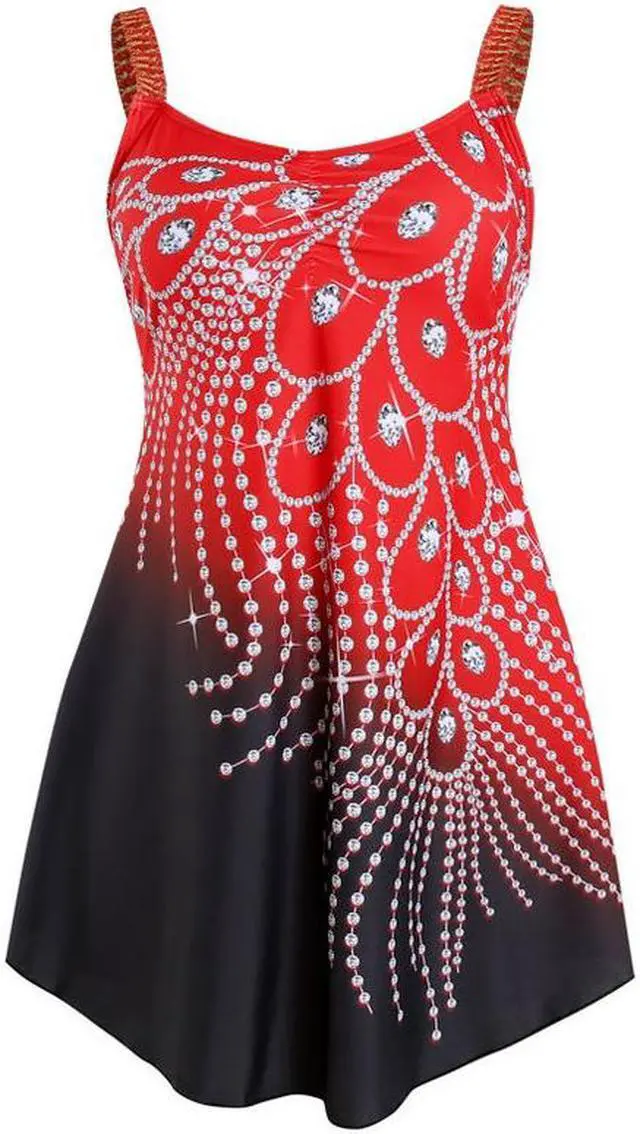 Alt view image 4 of 5 - 2 Piece Swim Dress For Women with Black Swim Panties Underneath – Red–setQ
