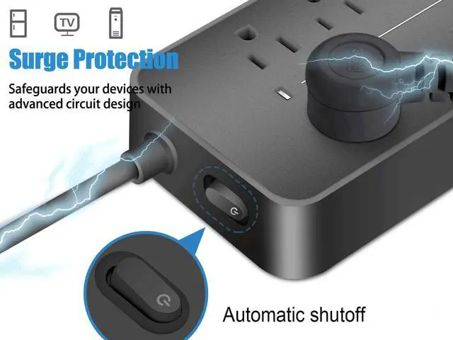 Alt view image 3 of 7 - Power Strip,Lurkwolfer Surge Protector with  8 AC Outlets and 3 USB Charging Ports, 1700 Joules,Overload Protection, for Home, Office, Dorm, Gaming Room