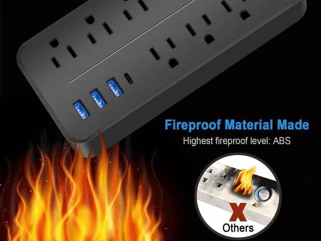 Alt view image 4 of 7 - Power Strip,Lurkwolfer Surge Protector with  8 AC Outlets and 3 USB Charging Ports, 1700 Joules,Overload Protection, for Home, Office, Dorm, Gaming Room