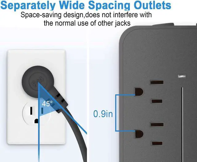 Alt view image 6 of 7 - Power Strip,Lurkwolfer Surge Protector with  8 AC Outlets and 3 USB Charging Ports, 1700 Joules,Overload Protection, for Home, Office, Dorm, Gaming Room