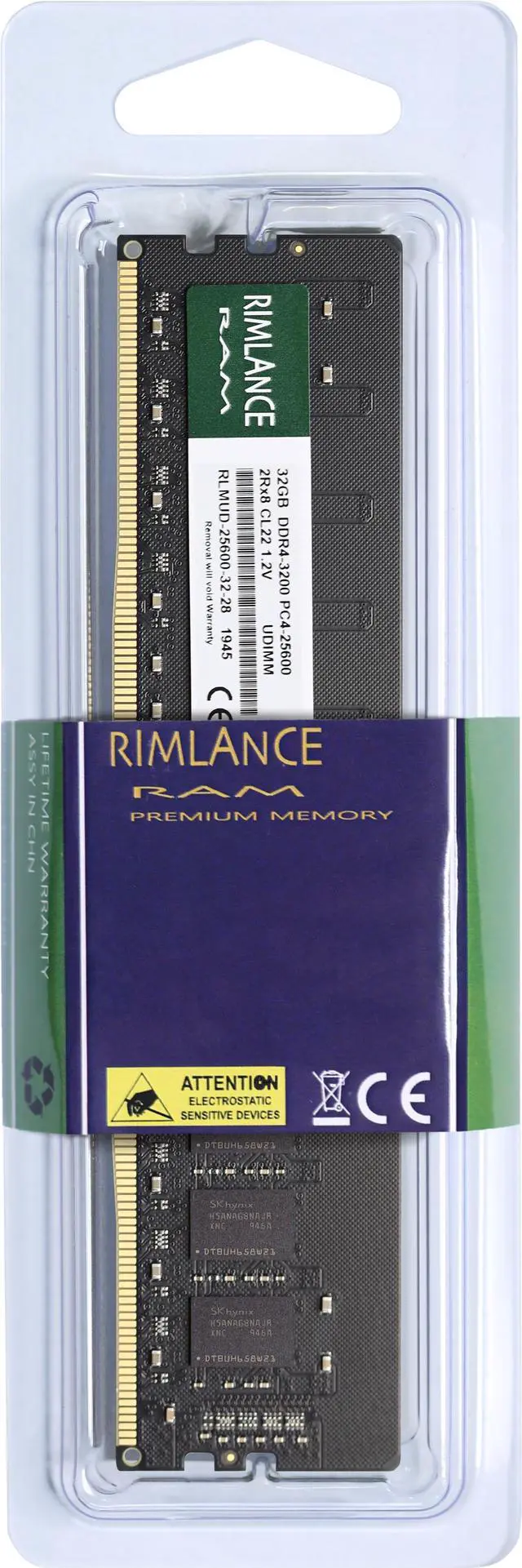 Alt view image 2 of 3 - 32GB Single DDR4 3200 MT/s CL22 UDIMM 288-Pin 2Rx8 Memory By RIMLANCE Ram