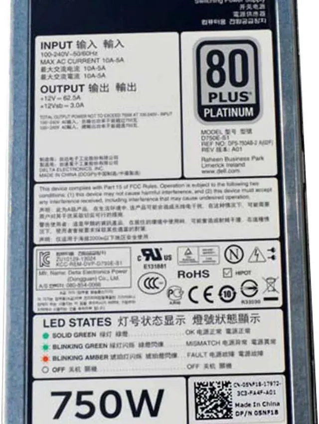 Alt view image 2 of 3 - D750E-S10 DPS-750AB-2 A is Suitable for DELL R720 R620 750W Server Power Supply 79RDR 5NF18 6W2PW