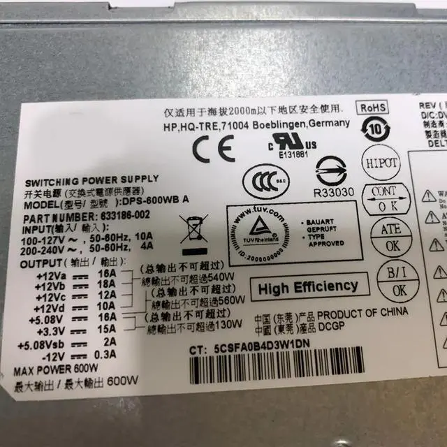 Alt view image 3 of 3 - 633186-002 DPS-600WB A 600W For H-P 810 Phoenix h9-1400t CTO Power Supply Psu