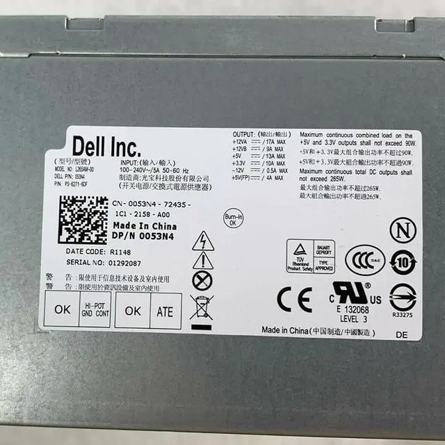 Alt view image 2 of 2 - Pulled YC7TR 9D9T1 GVY79 053N4 D3D1C  265W Power Supply