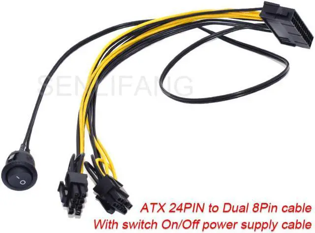Main image of Well Tested ATX Power 24PINS TO DUAL 8 Pin (6+2 Pin) On/Off Switch Cable PCIe 6Pin 8Pin Male to 24 Pin Female Power Supply Cable