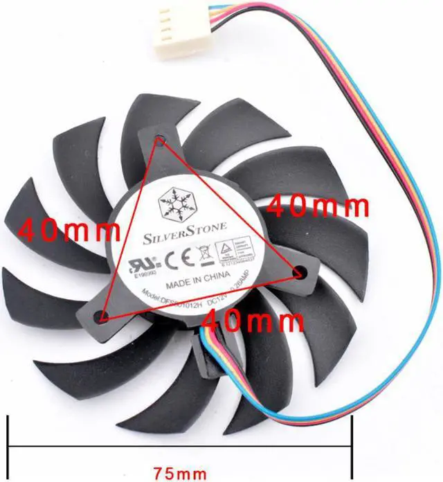 Alt view image 3 of 3 - DFS801012H DC12V 0.26A 75mm diameter and 40mm hole pitch 4 wires 4pin cooling fan for graphics card