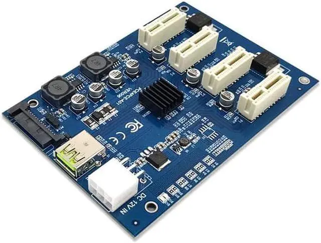 Alt view image 2 of 4 - PCIE 1 to 4 Port 1X Adapter Board PCI Express Multiplier Riser Card PCI-E 16X Riser GPU Graphics Adapter for Mining