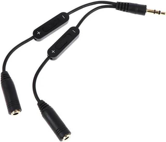 Main image of 1 in 2 Out 3.5mm Stereo Male to Double Mono 3.5 mm Female Audio Headphone Y Splitter Cable With Volume Switch Black