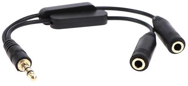 Alt view image 2 of 4 - 1 in 2 Out 3.5mm Stereo Male to Double Mono 3.5 mm Female Audio Headphone Y Splitter Cable With Volume Switch Black