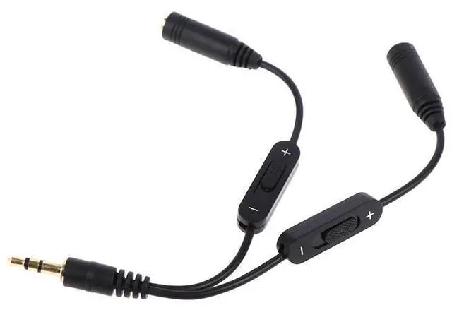 Alt view image 3 of 4 - 1 in 2 Out 3.5mm Stereo Male to Double Mono 3.5 mm Female Audio Headphone Y Splitter Cable With Volume Switch Black