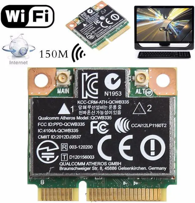 Alt view image 2 of 4 - 802.11b/g/n WiFi Bluetooth 4.0 Wireless Half Mini PCI-E Card For HP Atheros QCWB335 AR9565 SPS 690019-001 733476-001