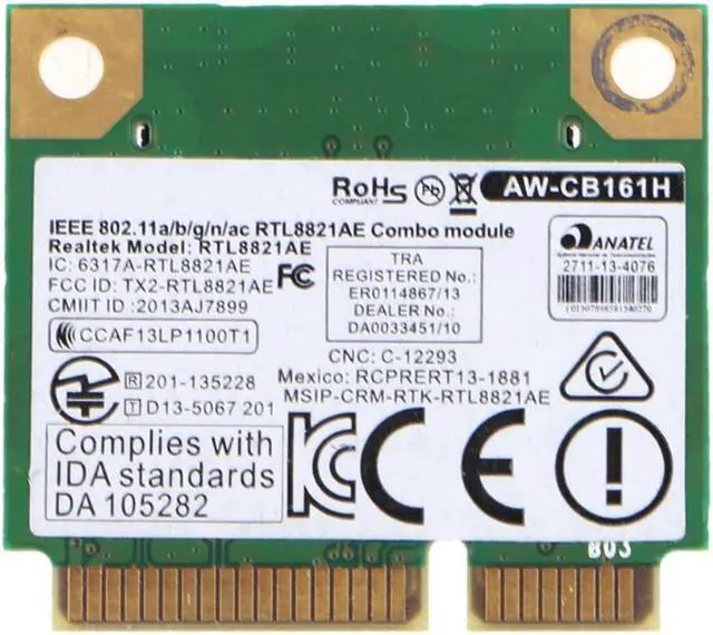 Alt view image 4 of 4 - Dual Band RTL8821AE AW-CB161H Wifi Wlan Card Bluetooth 4.0 Combo Wireless Half Mini PCI-E 433Mbps 802.11a/b/g/n/ac