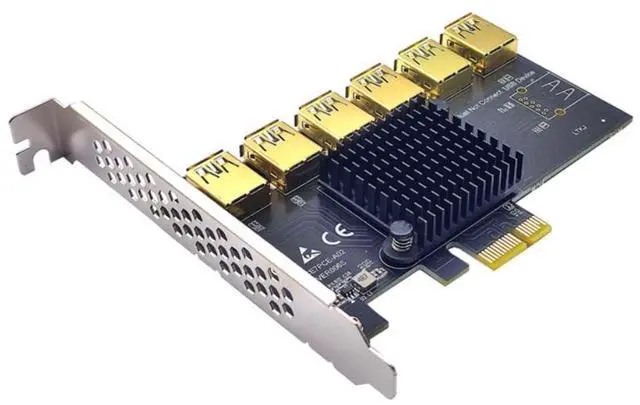Alt view image 3 of 7 - PCIe Adapter PCI Express 1X to X16 Expansion Riser PCI-E 1 to 6 USB3.0 Multiplier Card Computer Graphics Card for Mining