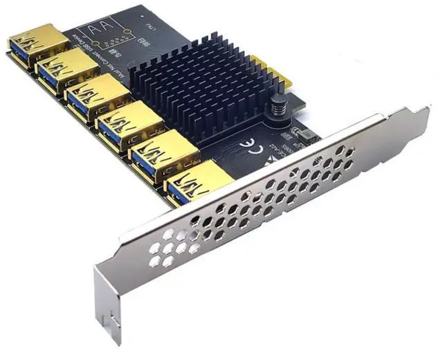 Alt view image 2 of 7 - PCIe Adapter PCI Express 1X to X16 Expansion Riser PCI-E 1 to 6 USB3.0 Multiplier Card Computer Graphics Card for Mining