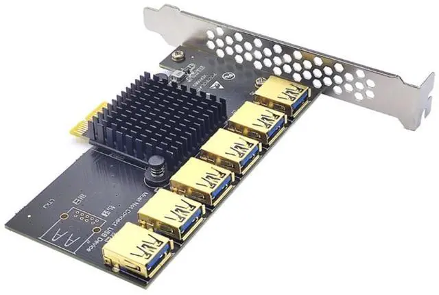 Alt view image 4 of 7 - PCIe Adapter PCI Express 1X to X16 Expansion Riser PCI-E 1 to 6 USB3.0 Multiplier Card Computer Graphics Card for Mining