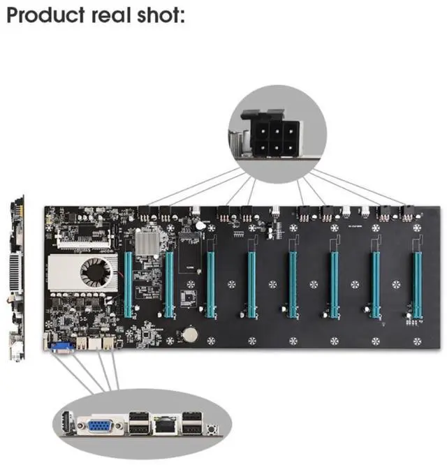 Alt view image 2 of 4 - Upgrade BTC-S37 Mining Motherboard 8Gb DDR3 PCIe 8 Graphics GPU Card X16 SATA3 4USB Gigabit Rj45 HDMI-compatible VGA
