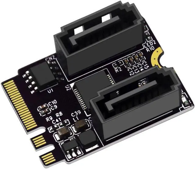 Alt view image 2 of 4 - Riser Card M.2 (A+E Key) to 2-Port SATA3.0 Expansion Card Key A+E Wifi M.2 to SATA Adapter Card Drive JMB582