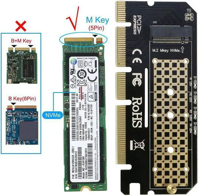 Alt view image 2 of 3 - NVMe Adapter M.2 PCIe SSD To PCI-e X4/x8/x16 Converter Card With Heat Sink For M.2 (M Key) NVMe SSD 2280/2260/2242/2230