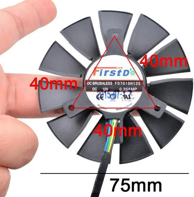 Alt view image 3 of 4 - FD7010H12S DC12V 0.35A 75mm diameter, 40mm hole pitch, 4pin, cooling fan for graphics card