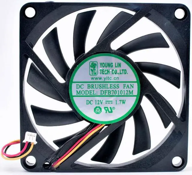 Alt view image 3 of 4 - DFB701012M 7cm 70mm fan 70x70x10mm DC12V 1.7W 3 wires, double ball bearings, cooling fan for chassis power supply CPU