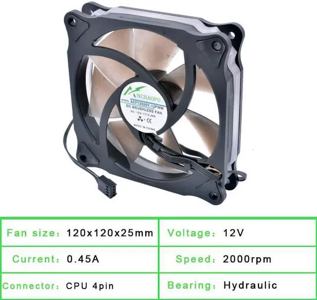 Alt view image 2 of 6 - ACP12025Y-12PWM 12cm 120mm 120x120x25mm 12V 0.25A 4 wire speed control LED blue light cooling fan suitable for chassis CPU