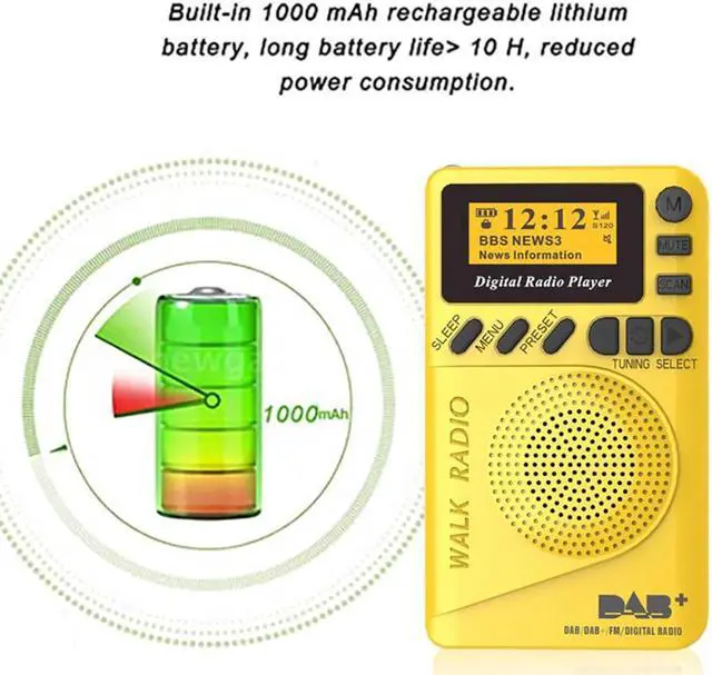 Alt view image 3 of 3 - DAB Digital FM Radio Portable DAB/DAB+/FM Digital Radio Receiver Demodulator With 1.5 Inch LCD Screen 1000Mah