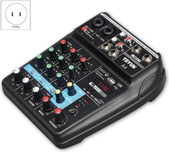 Alt view image 2 of 3 - 4-Channel Sound Card Mixer Conference Audio USB Bluetooth Reverb Audio For Microphone K Song Live (US Plug)