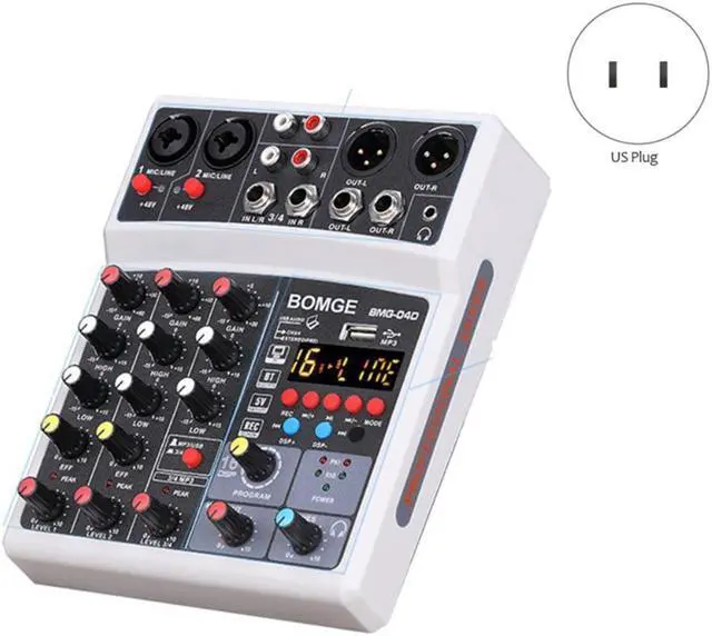 Alt view image 2 of 3 - Bluetooth USB Small Mixer Mixer Sound Card 4 Channel Audio Mixer with 48V Phantom Power 16 Kinds of DSP Effects,US Plug