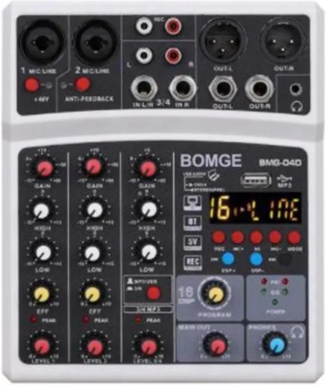 Main image of Bluetooth USB Small Mixer Mixer Sound Card 4 Channel Audio Mixer with 48V Phantom Power 16 Kinds of DSP Effects,US Plug
