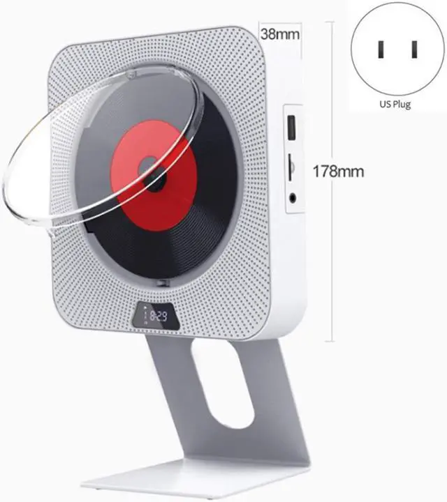 Alt view image 2 of 3 - US Plug Portable CD Player Wall-Mounted Music Player Built-in High-Fidelity Speaker Support CD/USB/TF