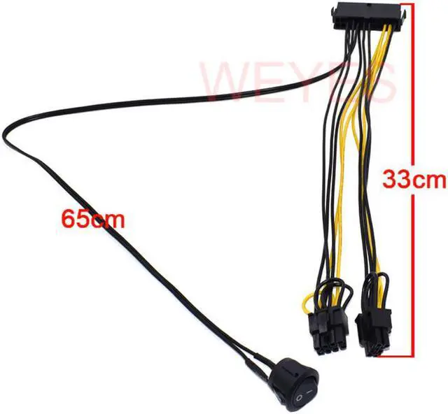 Alt view image 2 of 2 - ATX Power 24Pin to Dual  8 Pin (6+2 Pin)   On/Off Switch Cable PCIe 6Pin 8Pin Male to 24 Pin Female Power Supply Cable
